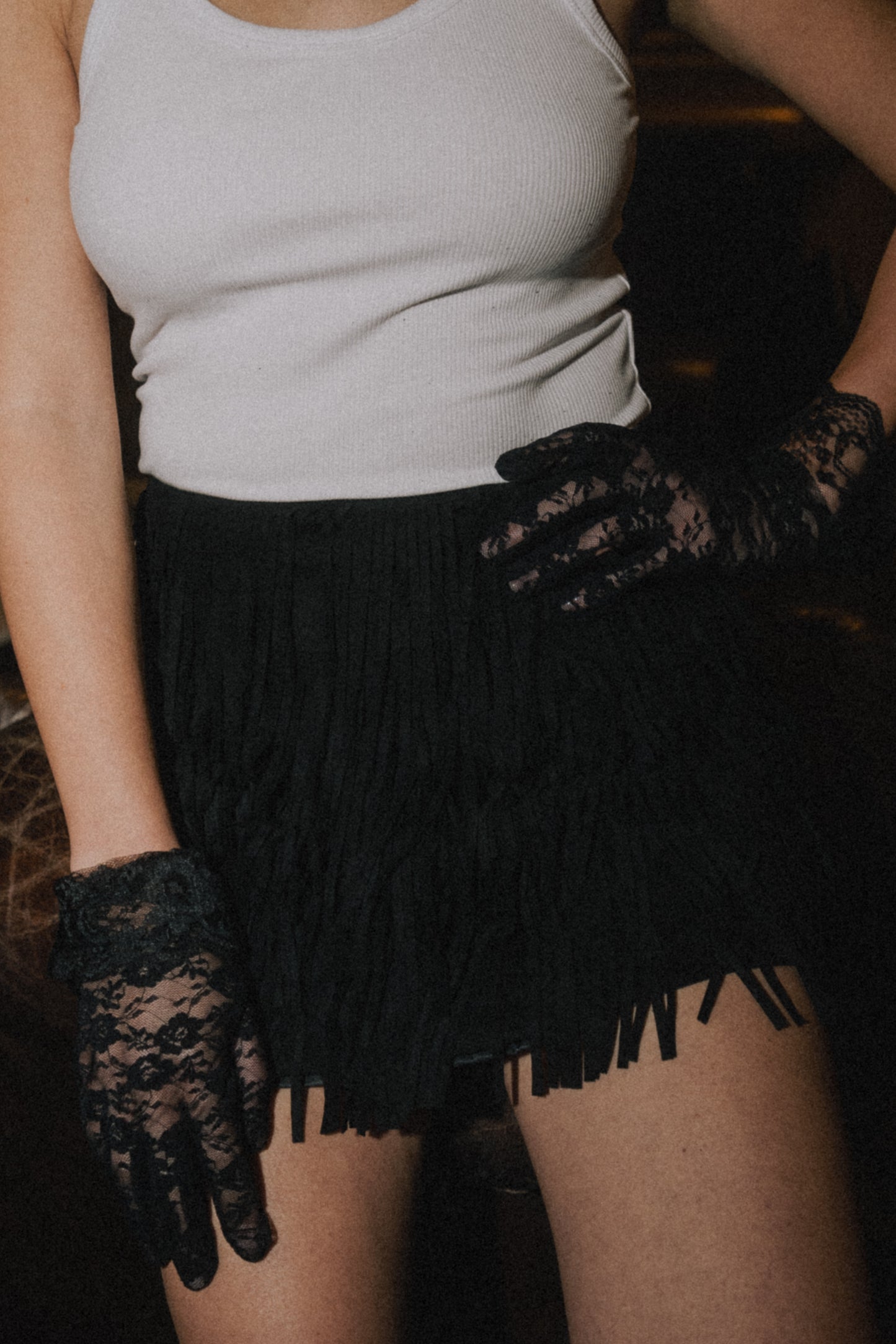 Faux Suede Fringe Skirt