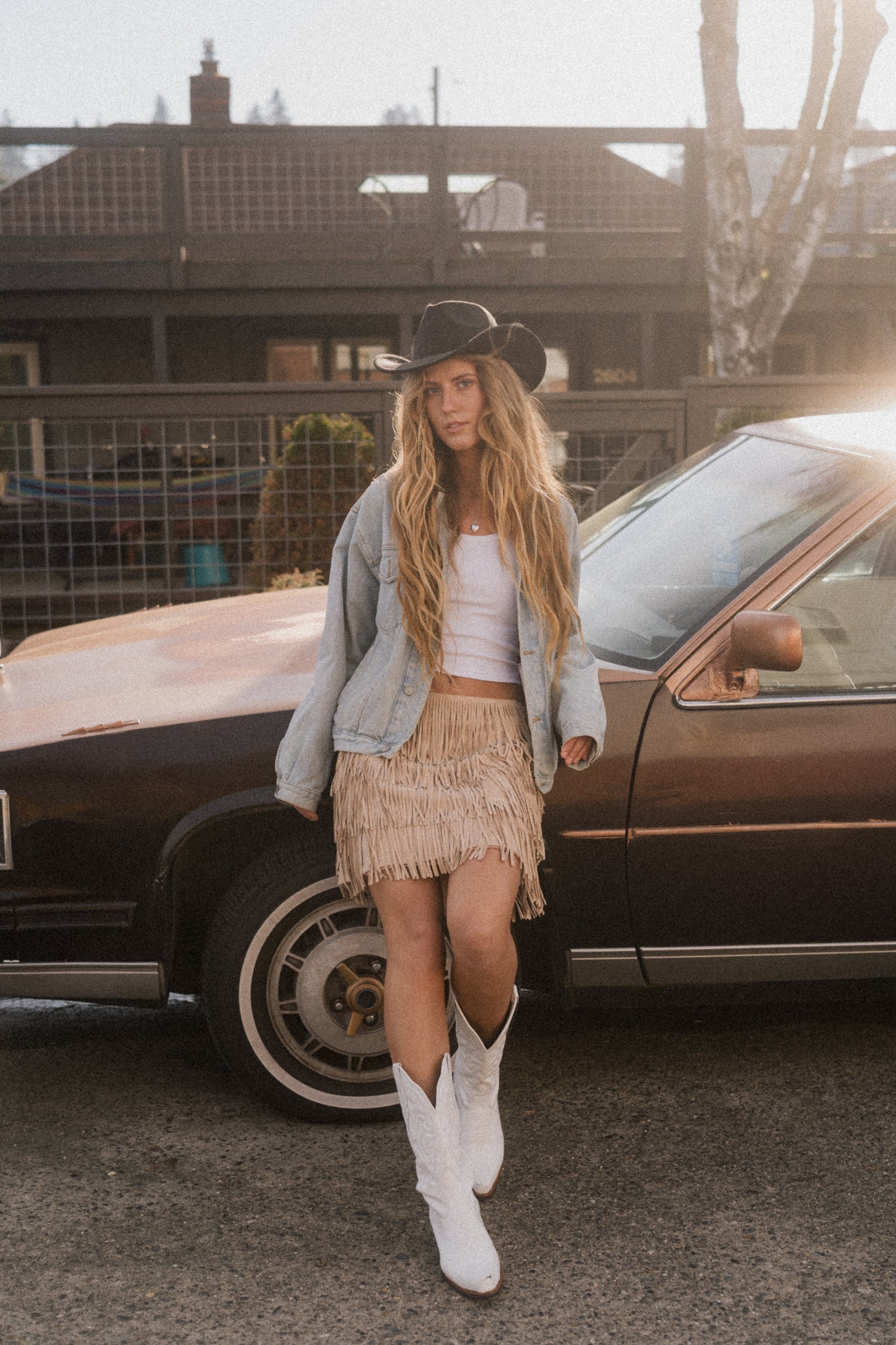 Faux Suede Fringe Skirt